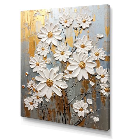 Daisies Painting, Abstract Art Diy, Daisy Painting, Textured Canvas Art, Plaster Art, Art Texture, 3d Painting, Flower Art Painting, Color Pencil Drawing