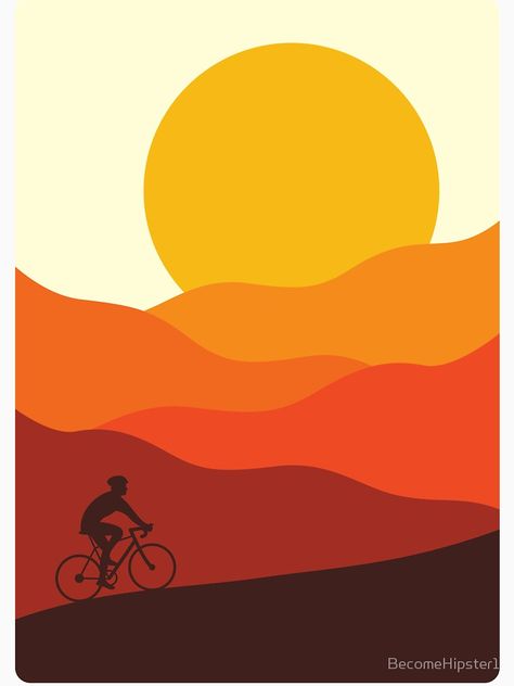 Into the mountain sunset. For the Hill Climber, the cyclist, the competitor. by BecomeHipster1 Grafic Paint, Bike Illustration, Mountain Sunset, Bicycle Art, Cycling Art, Oil Pastels, Bike Art, Mountain Art, Road Cycling