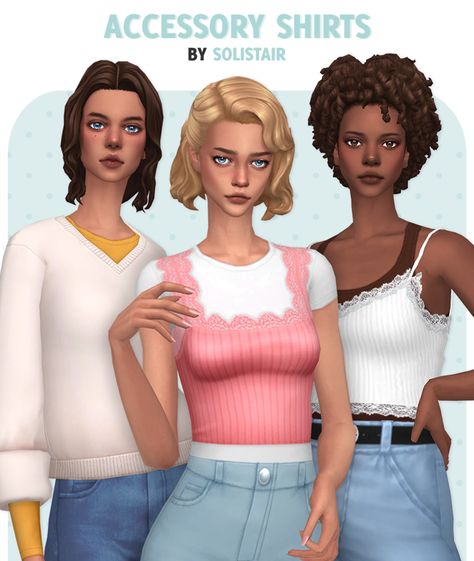 Accessory Shirts | Solistair on Patreon Alpha Sims, Cc Top, Sims Clothes, Sims Packs, Cc Clothes, Pelo Sims, Sims 4 Mm Cc, Sims 4 Dresses, Sims 4 Mm