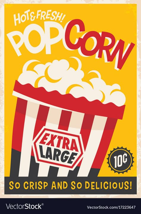 Bakery Boxes Packaging, Retro Popcorn, Popcorn Posters, Retro Poster Design, Paper Container, Template Food, Restaurant Poster, Food Wall Art, Food And Snacks