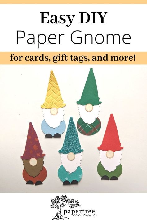 Paper Gnomes Diy How To Make, Gnome Punch Art, Printable Gnome Patterns Paper, Paper Gnomes, Gnome Paper Craft, Gnome Bulletin Board Ideas, Paper Punch Art, Gnome Tutorial, Paper Christmas Tree