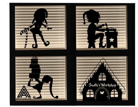 Santas Elves, Halloween Window Clings, Elf Toy, Christmas Decs, Silhouette Drawing, Elf Girl, Halloween Window, Santa's Workshop, Window Cling