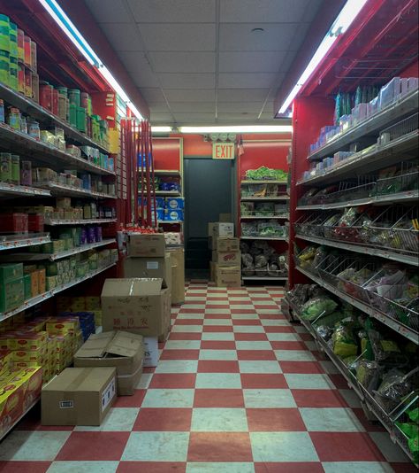 Grocery Store Interior, Grocery Store Aisle, Grocery Aisle, Store Background, Retro Background, Perspective Drawing, 영감을 주는 캐릭터, Retro Aesthetic, Environment Design