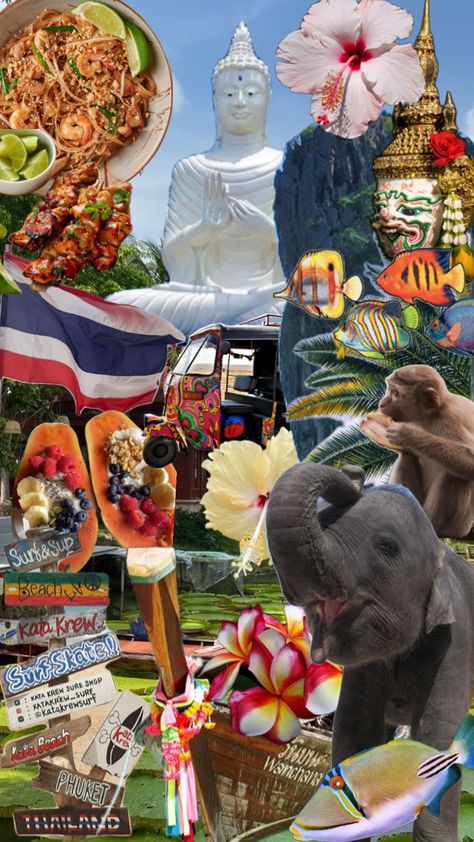 #thailande #thai #vacation #holidayvibes #thailand #summer #sun #flowers Thailand Culture Art, Thailand Mood Board, Thailand Vacation Aesthetic, Thailand Infographic, Thailand Collage, Thailand Background, Thailand Nails, Thailand Flowers, Thai Aesthetic