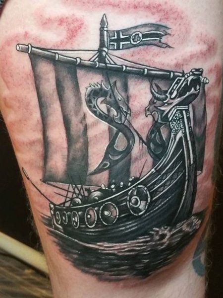 25 Badass Viking Tattoos Ideas for Men (2022) - The Trend Spotter Vikings Ship, Viking Ship Tattoo, Runes Tattoo, Viking Compass Tattoo, Viking Tattoos For Men, Historical Tattoos, Traditional Viking Tattoos, Viking Warrior Tattoos, Boat Tattoo