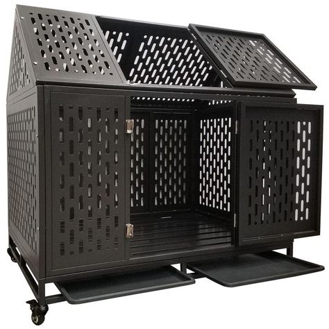 Heavy Duty Dog Crate Cage Kennel, Roof Large Strong Metal Playpen for Large Medium Dogs with Four Sturdy Locks and Four Lockable Wheels, 45''/Black Extra Large Dog Crate, Heavy Duty Dog Crate, Wire Crate, Black Puppy, Large Dog Crate, Double Door Design, Pet Kennels, Wire Dog Crates, Dog Cages