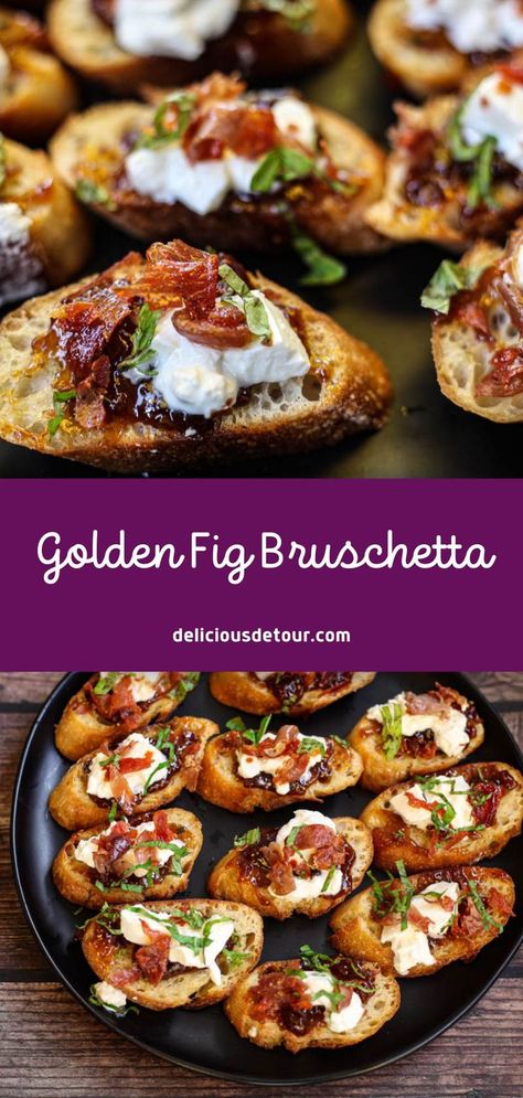 Fig And Apple Bruschetta, Fig Bruchetta Appetizers, Thanksgiving Bruchetta Appetizers, How To Serve Bruschetta, Fig Burrata Crostini, Pesto Bruschetta Recipe, Fall Brushetta Appetizers, Appetizer Recipes Burrata, Tuscan Finger Food