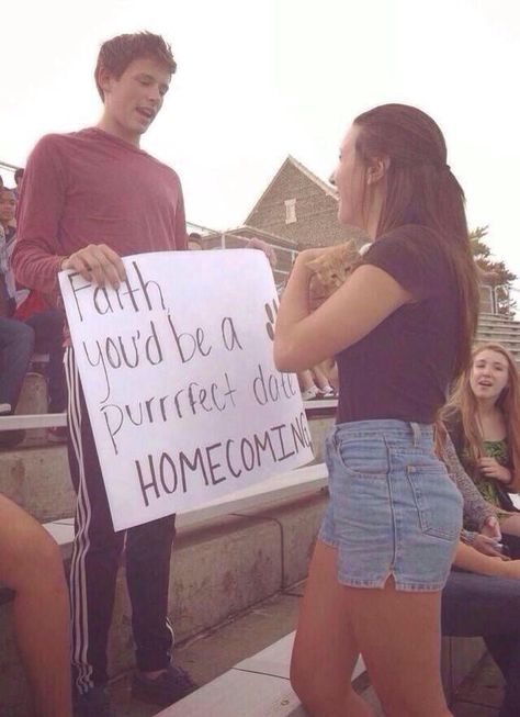 Cat homecoming proposal Sadies Proposal, Cute Promposals, Prom Pictures Group, Cute Homecoming Proposals, Cute Prom Proposals, Asking To Prom, Homecoming Posters, Dance Proposal, Cute Country Couples