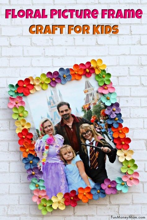 Picture Frames Diy Kids, Picture Frame Decorating Ideas, Picture Frame Crafts For Kids, Frame Crafts For Kids, Frame Decorating Ideas, Fun Crafts For Girls, Kids Picture Frames, Fun Rainy Day Activities, Floral Picture Frame