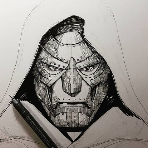 repost from @adigranov .  Ink  #drdoom #marvel #adigranov #art Doctor Doom Sketch, Dr Doom Comic Art, Doctor Doom Drawing, Dr Doom Sketch, Dr Doom Drawing, Dr Doom Art, Marvel Drawings Pencil, Doom Tattoo, Doctor Doom Art