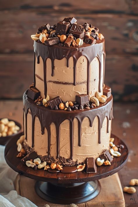 Thanksgiving Desserts Cake, Chocolate Valentine, Snickers Cake, Drop Cake, Snickers Chocolate, Fun Thanksgiving Desserts, Chocolate Cake Designs, Birthday Cake Decorating Ideas, Chocolate And Caramel