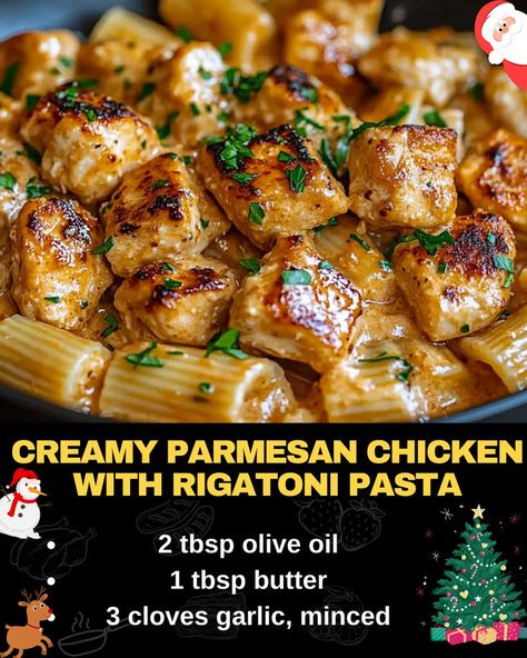 Creamy Parmesan Chicken with Rigatoni Pasta Rigatoni Pasta Recipes, Chicken Cordon Bleu Casserole Recipe, Chicken Rigatoni, Creamy Parmesan Chicken, Rigatoni Recipes, Chicken Pasta Dishes, Chicken Parmesan Pasta, Rigatoni Pasta, Chicken Pasta Bake