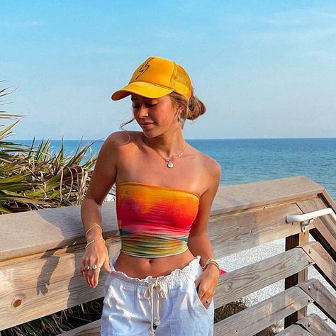 485.59RSD 25% OFF|Combhasaki Women American Retro Y2k Hotsweet Wrap Chest Tube Tops Tie-dye Strapless Tank Tops Summer Backless Bandeau Crop Tops - Tanks & Camis - AliExpress Orange Crop Top Outfit Summer, Thrifted Outfits Summer, Bandeau Top Outfits, Vacay Fits, Summer Tube Top, Chest Tube, Strapless Tank Top, Tank Tops Summer, Holiday Skirts