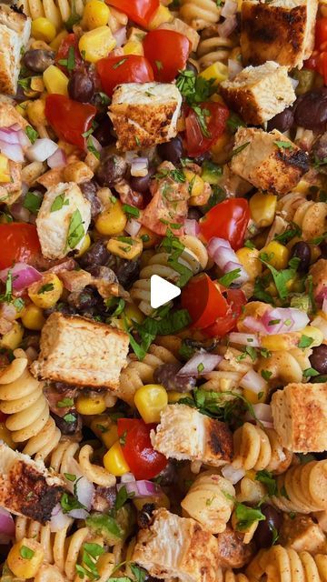 Brooke Carson on Instagram: "CHICKEN ENCHILADA PASTA SALAD 🍅 When summer rolls around I will look for every excuse to make a pasta salad - especially when it is one that is packed with enough protein that you can eat it as a meal! 👏🏼 This Chicken Enchilada Pasta salad is simple, fresh and SO delicious. It is made with my favorite Bushel Boy tomatoes that are grown right here in Minnesota in high tech greenhouses picked when they are perfectly ripe to ensure the freshest produce possible!! #ad #BushelBoyPartner INGREDIENTS: - 1 cup @bushelboyfarms cherry tomatoes, quartered - 1lb chicken breast (~2 chicken breasts) - 1 tbsp olive  - 3 tbsp taco seasoning - 1 cup enchilada sauce - 1/2 cup plain Greek yogurt - 1 lime, juiced - 1 tsp cumin - 1 tsp paprika - 1 tsp garlic powder - 1 tsp onion Chicken Enchilada Pasta Salad, Zesty Chicken Enchilada Pasta Salad, Chicken Pasta With Bell Peppers, Chicken Peppers And Onions Pasta, Pasta With Bell Peppers And Chicken, Steak Fajita Pasta Salad, Chicken Breast Pasta, Chicken Enchilada Pasta, Summer Rolls