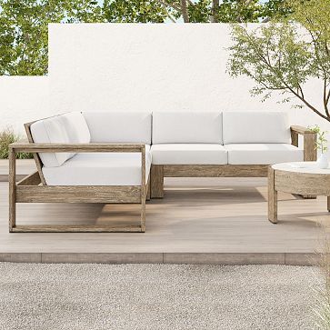 Outdoor Lounge Furniture Wood, Wood Outdoor Sectional, Portside Outdoor Furniture, West Elm Patio Furniture, West Elm Outdoor Furniture, Patio Sofa Outdoor, Covered Patio Extension Ideas, Enclose Patio, West Elm Portside