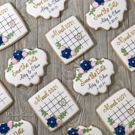 Maria Capote on Instagram: “Can’t think of a better way to  announce your special day than with these “Save the Date” cookies! 👰🏼🤵🏻💍 ————————————————-…” Save The Date Cookies, Date Cookies, Cookie Favors, 80th Birthday Party, Sugar Cookie Designs, Wedding Cookies, 80th Birthday, Cookie Art, Cookie Designs