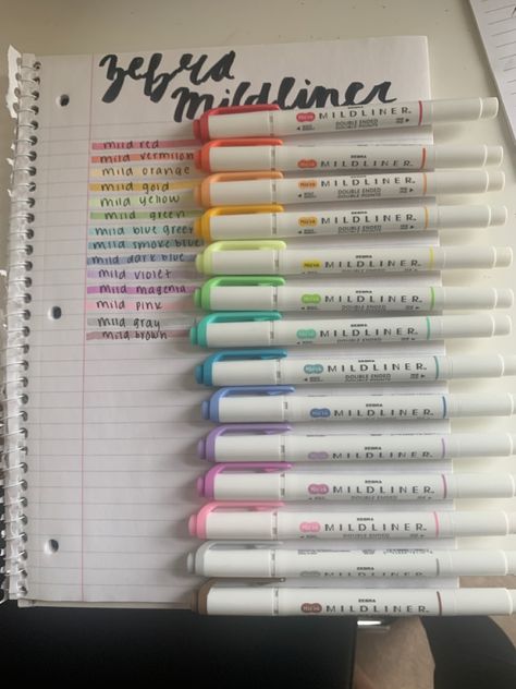 Mid Liners Highlighters, Mild Liner Highlighter, Midliners Highliters, Mildliner Highlighters Color Combos, Mildliner Notes, Stationery Things, Aesthetic Stationary, Mildliner Highlighters, Stationery Pal