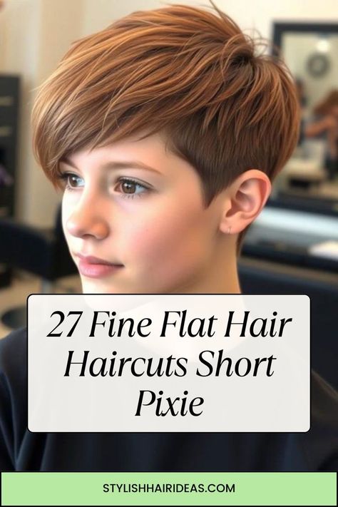 Transform your flat, fine hair with these flattering short pixie haircuts. Perfect for adding texture and creating a fuller appearance! #ShortHaircuts #FineHairPixie #StyleInspiration Flat Hair Haircuts, Fine Flat Hair Haircuts, Haircuts For Fine Flat Hair, Super Short Pixie, Fine Flat Hair, Styling Mousse, Edgy Pixie, Choppy Layers, Side Swept Bangs