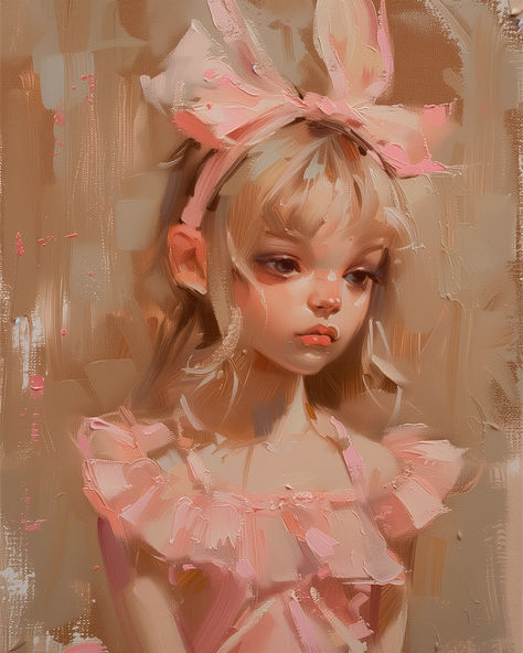 Coquette Blonde Girl with Pink Bow in her head. #coquette #cute #blondegirl #pinkbow #softpink #girly #feminine #painting #princess Feminine Painting, Painting Princess, Blonde Girl, Pink Bow, Soft Pink, Blonde, Pink