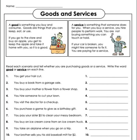 Goods And Services Worksheet, Social Studies Printables, Homeschool Guide, Character Trait Worksheets, Compound Words Worksheets, Business Worksheet, Interactive Notebooks Social Studies, Homeschool Social Studies, Social Studies Worksheets