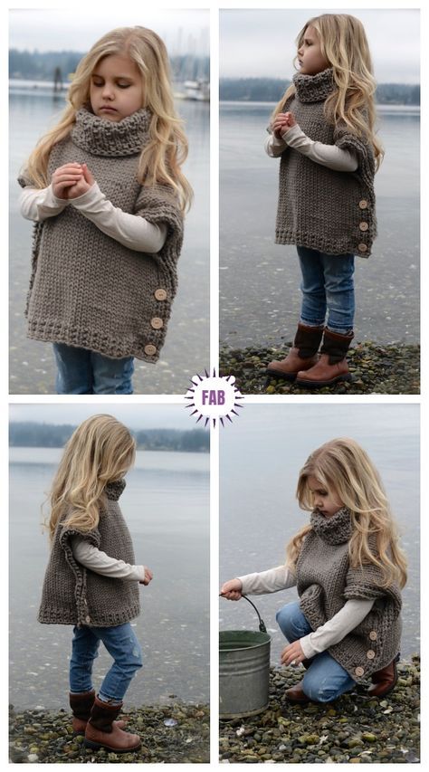 DIY Poncho Style Pullover Sweater Knitting Pattern Kids Poncho Pattern, Diy Poncho, Pullover Sweaters Outfits, Pullover Sweater Knitting Pattern, Diy Crochet Cardigan, Kids Sweater Pattern, Crochet Cardigan Tutorial, Crochet Baby Poncho, Diy Tricot