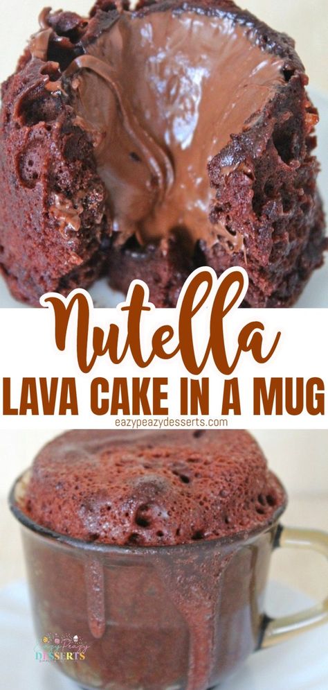 Lava Cake In A Mug, Nutella Lava Cake, Nutella Desserts Easy, Nutella Recipes Easy, Nutella Mug Cake, Cake In A Cup, Coco Wyo Coloring, Cake In A Mug, Cheesecake Oreo