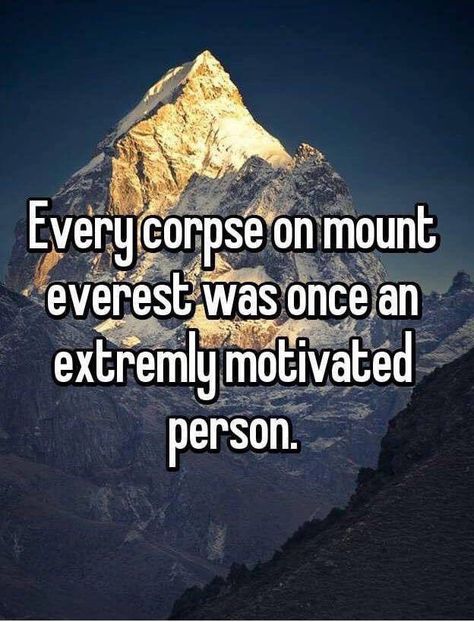 Every corpse on Mount Everest was once an extremely motivated person Demotivational Quotes, Pace Yourself, My Therapist, Demotivational Posters, Quotes For Success, Powerful Words, Best Funny Pictures, Dankest Memes, That Way