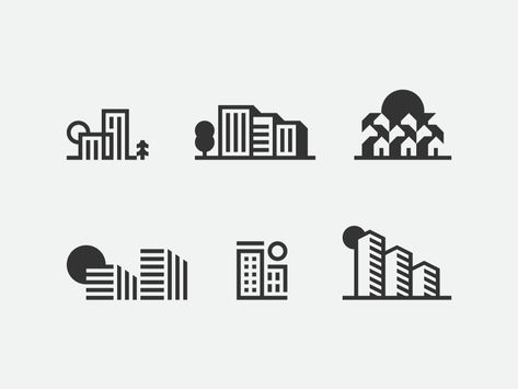 Icon Design Inspiration  —  Week #2 – Iconscout — An Icon Dictionary – Medium Town Logo Design, Logo Design Building, Building Graphic Design, Architecture Logos, Real Estate Logo Inspiration, Real Estate Vector, Sunset Building, Building Logo Design, Town Logo