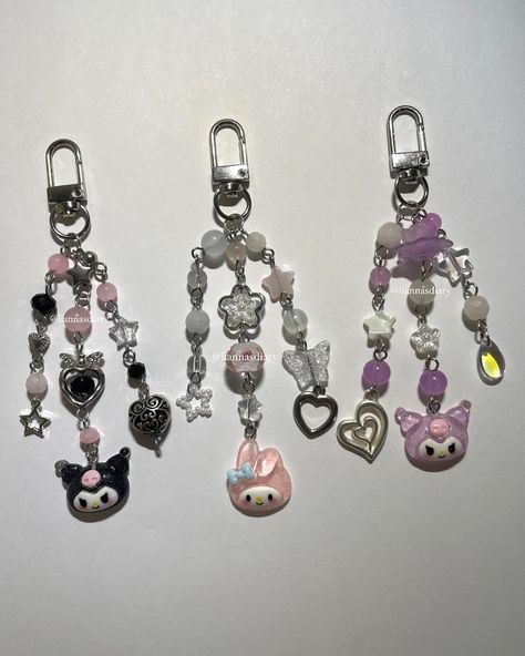 sanrio phone charms! 1/2 ♡ ────୨ৎ──── — ♡ ✧ kuromi - SOLD ✧ my melody - $10 ✧ purple kuromi - $10 —— ۫꣑ৎ * price does not include shipping dm, text, or comment to purchase! ✉️ . . . #explorepage #beadedjewelry #jewelry #phonecharms #handmade #aesthetic #accessories #handmadewithlove #handmadeaccessories #charms #butterfly #sanrio #sanriocharms #sanrioaesthetic #sanriolovers #kuromi #mymelody #keychains #sanriokeychains #sanriolover #sanriocharacters #smallbusiness #jewelrybusiness #b... Sanrio Phone, Purple Kuromi, Handmade Aesthetic, Aesthetic Accessories, Diy Jewelry Unique, Bead Charms Diy, Phone Charms, Beads Bracelet Design, Handmade Jewelry Diy