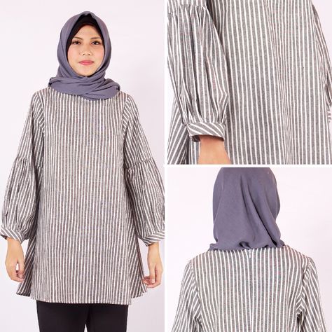 Tampil cantik dengan blouse balon, Blouse resleting belakang dengan lengan model balon dengan motif salur yang unik, Cocok untuk penampilan casual sehari-hari, Padankan dengan celana warna netral serta heels favoritmu!    Pembelian tidak termasuk Hijab!    Bahan: Katun Linen   Ukuran: All Size  Lingkar Dada :94cm  Lebar Bahu :37cm  Panjang Lengan :53cm  Panjang Pakaian :79cm  RP.97.500 Model Lengan Balon, Model Lengan, Blouse Models, Simple Blouse, Fashion Hijab, Western Outfits, Blouse Dress, Batik, Women's Fashion