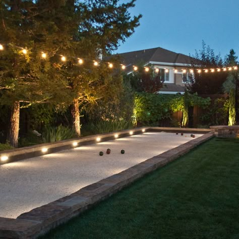 Carmel Valley 01 (Design by Ron Herman) - Mediterranean - Landscape - San Francisco - by Frank & Grossman Landscape Contractors, Inc. | Houzz Diy Bocce Ball Court, Bocce Court Backyard, Outdoor Sports Court, Bocce Ball Court, Bocce Court, Backyard Area, Side Yards, Bocce Ball, Mediterranean Landscaping