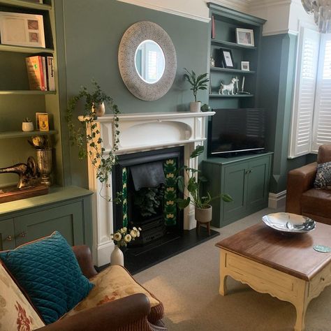 #sitting room I love you. . . #homedecor #homesweethome #myinterior #mylovelyhome #homesweethomedecor #edwardianhouse #edwardianrenovation… | Instagram Edwardian House Interior Sitting Rooms, Edwardian Sitting Room, Edwardian Fireplace Ideas, Edwardian Living Room Ideas, Edwardian Interior Design, Green Sitting Room, Terraced House Living Room, Edwardian Renovation, Period Living Room