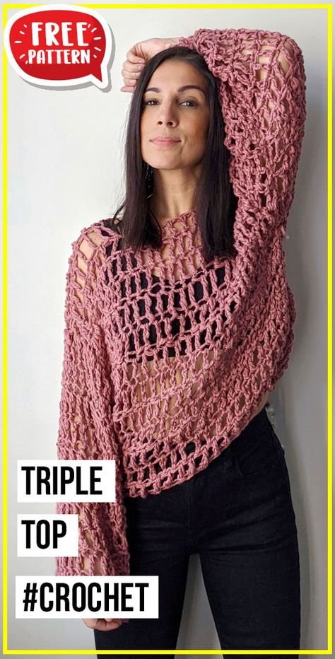 crochet TRIPLE TOP free pattern - FREE Crochet TOP Pattern for Beginners. Click to Get the Pattern # #crochetpattern #crochet via @shareapattern.com Crochet Outfits, Crochet Vest Pattern, Crochet Ladies Tops, Crochet Tops Free Patterns, Crochet Summer Tops, Pink Crochet, Crochet Fashion Patterns, Crochet Clothes Patterns, Crochet Cardigan Pattern