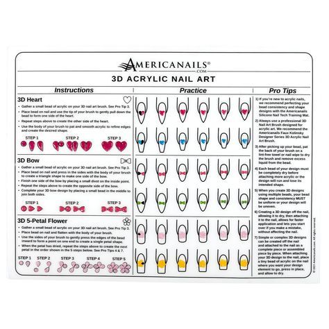 PRICES MAY VARY. Become A Nail Artist: Take your acrylic application to the next level with Americanails 3D Acrylic Nail Art Silicone Training Mat. Learn how to design 3D acrylic hearts, bows & flowers. Step-By-Step Instruction: Follow our simple step-by-step instructions to build your acrylic nail art design skills. Use our diagrams to build intricate designs one piece at a time. Pro Tips: Professional nail artists designed this training mat and have included all the tip and tricks to ensure be Nail Tech Must Haves, 3d Acrylic Nail Art, Beginner Nail Tech, 3d Acrylic Nails, Remove Acrylics, Nail Supplies, Popular Nails, Acrylic Nail Art, Art Instructions