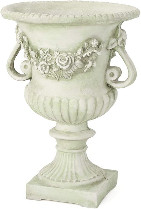 Amazon.com : Christopher Knight Home Buena Outdoor 24" Cast Stone Urn, White Moss : Garden & Outdoor Stone Flower Pot, Galvanized Wall Planter, Outdoor Urns, Garden Urns, Urn Planters, Planter Pots Outdoor, Concrete Garden, Outdoor Pots, Christopher Knight