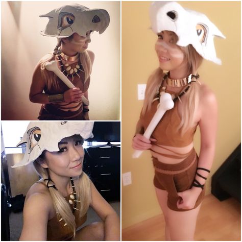 DIY Pokémon cubone women Halloween costume. Pokemon Costume Ideas, Pokemon Costume Women, Pokemon Character Costumes, Cubone Costume, Pokémon Halloween Costume, Pokemon Halloween Costume Women, Eve Pokemon Costume, Eevee Costume Diy, Pokemon Costumes Women