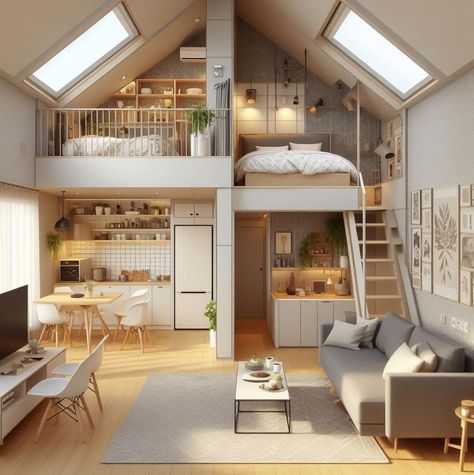 Loft Type House, Tiny Loft, Kitchen Ideas For Small Spaces, Houses Interior, Cottage Plans, Design Kitchen Ideas, Small House Layout, Tiny House Loft, Tiny House Layout