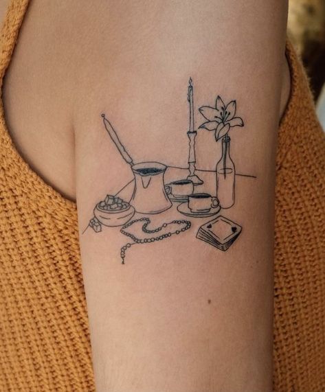 From The Dining Table Tattoo, Picnic Tattoo, Still Life Tattoo, Table Tattoo, Artsy Tattoos, Unique Tattoo Ideas, Tattoos With Kids Names, Bold Artwork, Dainty Tattoos