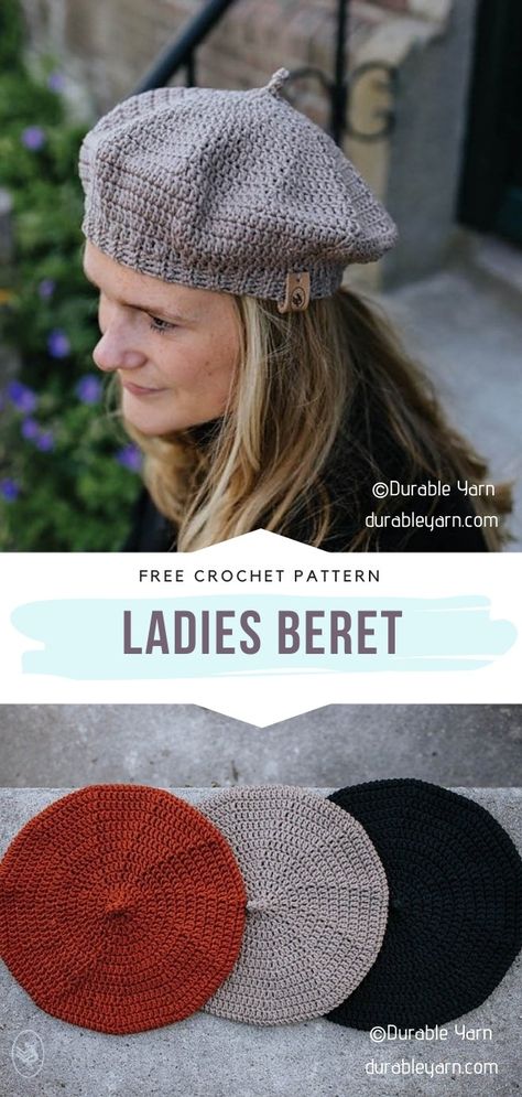 Crochet Hats Women, Crochet Barrette Hat, Crochet Barret, Crochet Beret Free Pattern, Crochet Hats Free Pattern Ladies, Crochet Beret Pattern, Crochet Baby Cap, Beret Pattern, Crochet Hood