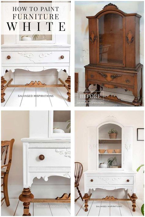 How To Paint Furniture White - Salvaged Inspirations Paint Furniture White, How To Paint Furniture, Salvaged Inspirations, Diy Furniture Renovation, Furniture Rehab, Bath Ideas, Furniture Renovation, Repurposed Furniture Diy, Refurbished Furniture