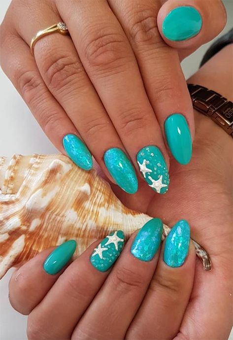 59 Magical Star Nails to Spark Your Dreamer's Imagination - Glowsly Star Fish Nails, Fish Nails, Nail Art Designs For Beginners, Nail 2023, Star Nail Designs, Ideas Uñas, Easy Nail Art Designs, Star Nail, Turquoise Nails