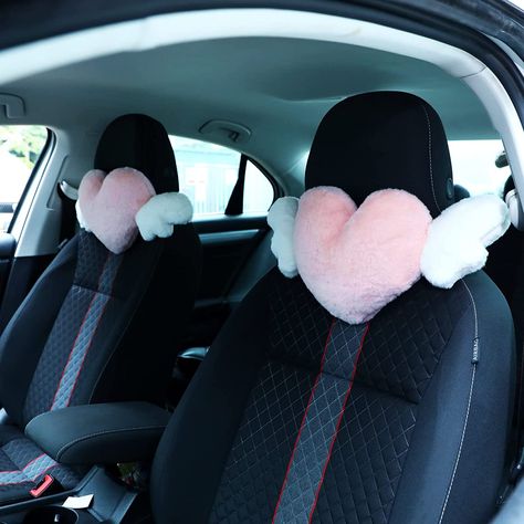 Macarrie 2 Pcs Plush Heart Shaped Pillow with Angel Wings Car Headrest Pillow Soft Comfortable Car Seat Pillow for Driving Travelling Room Office Car Decor, 19.7 x 8.3 Inch (Pink) Heart Shaped Pillow, Car Seat Pillow, Travel Room, Seat Pillow, Car Seat Headrest, Car Headrest, Cervical Pillows, Girly Car, Car Interior Design