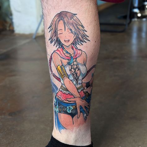 Check out this incredible tattoo of Yuna from Final Fantasy, beautifully crafted by artist Emi Lee Hollinger! #finalfantasytattoo #emileehollingertattoo #yunatattoo #quadcities #iowatattooartist #midwesttattoo #gamertattoo Final Fantasy Tattoo, Tattoos Colorful, Fantasy Tattoo, Gamer Tattoos, Floral Tattoos, Quad Cities, Incredible Tattoos, Silver Key, Traditional Tattoos