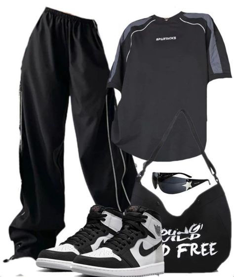 Black Sporty Outfit, Korean Sporty Outfits, Sporty Outfits Aesthetic, Shoes Outfit Fashion, Practice Outfits, Baggy Clothes, Trendy Outfits For Teens, Tomboy Outfits, Tomboy Style Outfits