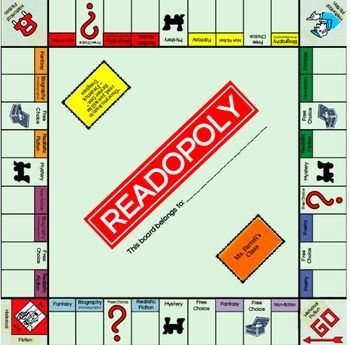 Readopoly Board Game Book Monopoly, Games Classroom Theme, Game Room Theme, Parent Engagement Ideas, Monopoly Property Cards, Monopoly Theme, Custom Monopoly, Monopoly Cards, Board Game Themes