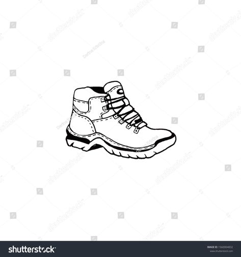 Walking Boots Tattoo, Hiking Boot Drawing, Hiking Boots Illustration, Hiking Boots Drawing, Hiking Boot Tattoo, Lino Ideas, Forget Me Not Tattoo, Art Boots, Shoe Tattoos