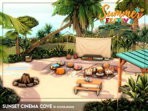 The Sims Resource - Sunset Cinema Cove - Summer Festival (NO CC) Sims 4 Beach Shop, Sims 4 Island Cc, Sims 4 Crick Cabana, Ts4 Island Living Cc, Sims Architecture, Sims 4 Beach Blender Scene, Sims 4 Sulani Rental, Oasis Springs, The Sims 4 Lots