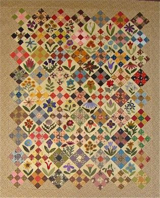 Moose Bay Muses: The Calico Garden Quilt 9 Patch Quilt, Flower Garden Quilt, Nine Patch Quilt, Sampler Quilts, Primitive Gatherings, Garden Quilt, Nine Patch, Antique Quilts, Scrappy Quilts