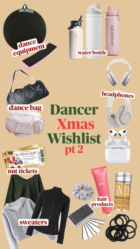 dancer christmas wishlist, hair products, water bottle aesthetic, dance bag, airpods, airpod max, define jacket, nutcracker tickets, dance gifts, christmas wishlist Water Bottle Aesthetic, Bottle Aesthetic, Airpod Max, Dancer Gift, Aesthetic Dance, Dance Gifts, Define Jacket, Dance Bag, Hair Wax