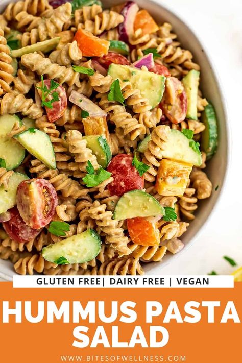 Hummus Pasta Salad - Vegan, Gluten Free, Dairy Free, Easy to Make - perfect for lunch, dinner or to take to cookouts, parties or events! The creamy hummus pasta sauce is the perfect way to take pasta salad to the next level! Great for meal prep too! Hummus Pasta Sauce, Meal Prep Vegan, Gluten Free Pasta Salad, Hummus Pasta, Pesto Hummus, Cauliflower Hummus, Creamy Hummus, Roasted Red Pepper Hummus, Simple Lunch